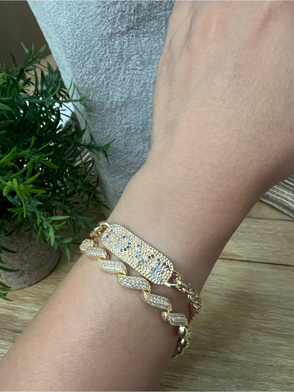 Gold Pavé Chain ID Bracelet with Multicolor Accents - Women Jewelry
